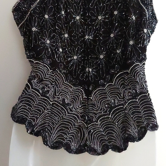 Vintage Papell Boutique Evening Black & Silver Beaded Trapeze Halter Top Size M - Picture 7 of 16